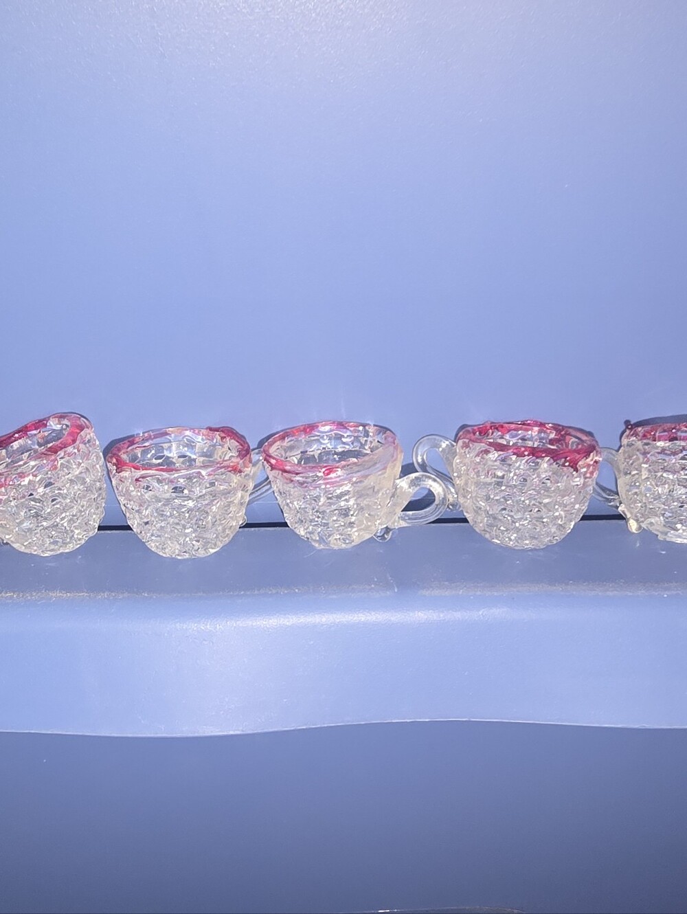 7 Miniature Hand Blown Glass Tea Cups